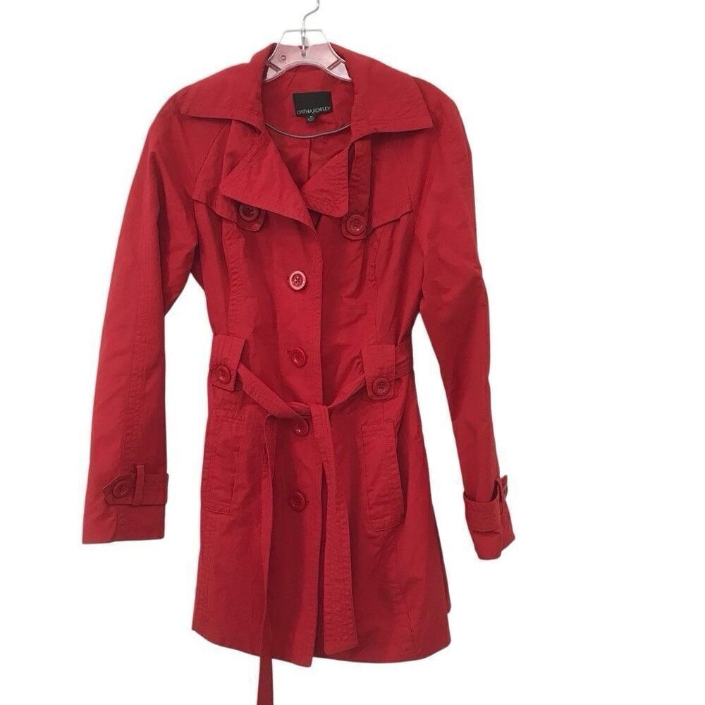 Cynthia Rowley Women's Red Belted Short Trench Jacket Coat Size Medium